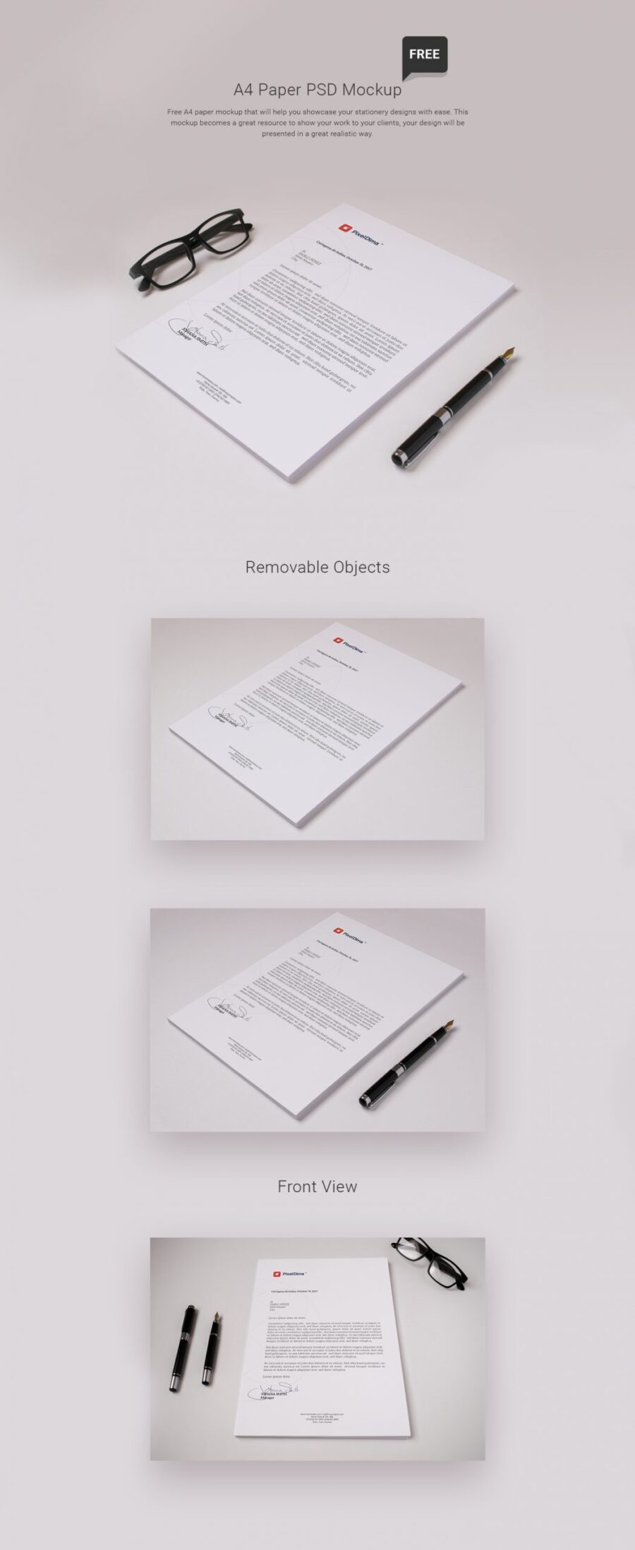 Free A4 Paper PSD Mockup