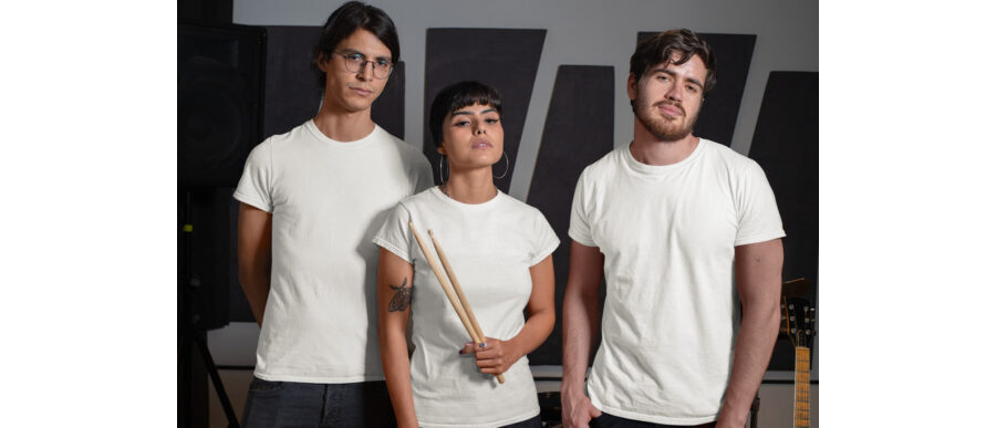 Three Musicians wearing T-Shirts Mockup Generator