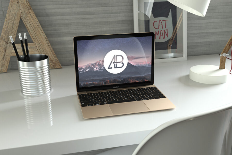 Free Realistic Gold Macbook Mockup