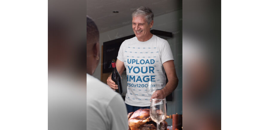 Man with T-Shirt at Dinner Table Mockup Generator